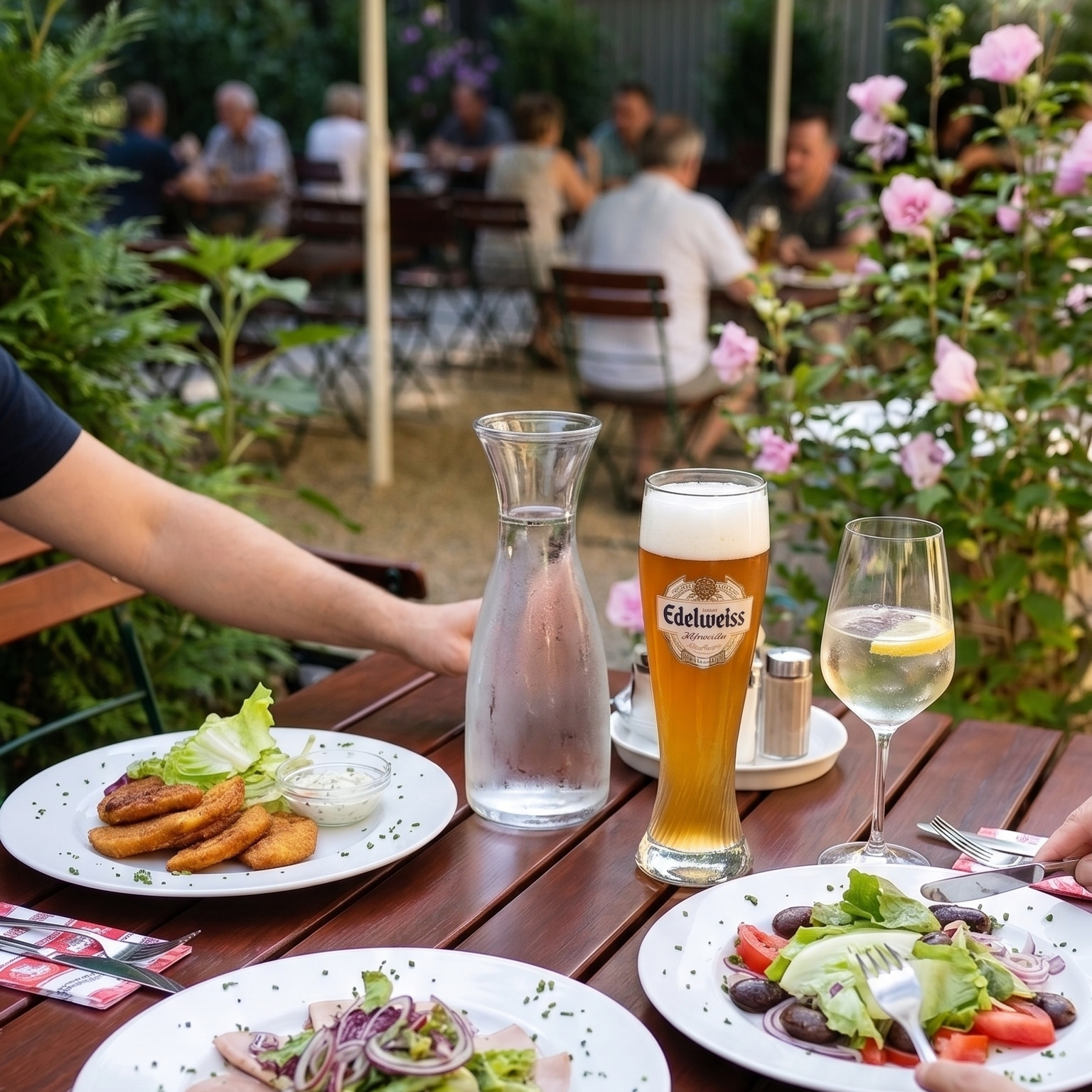Sommerliche Speisen im Gastgarten des Maxingstüberl
