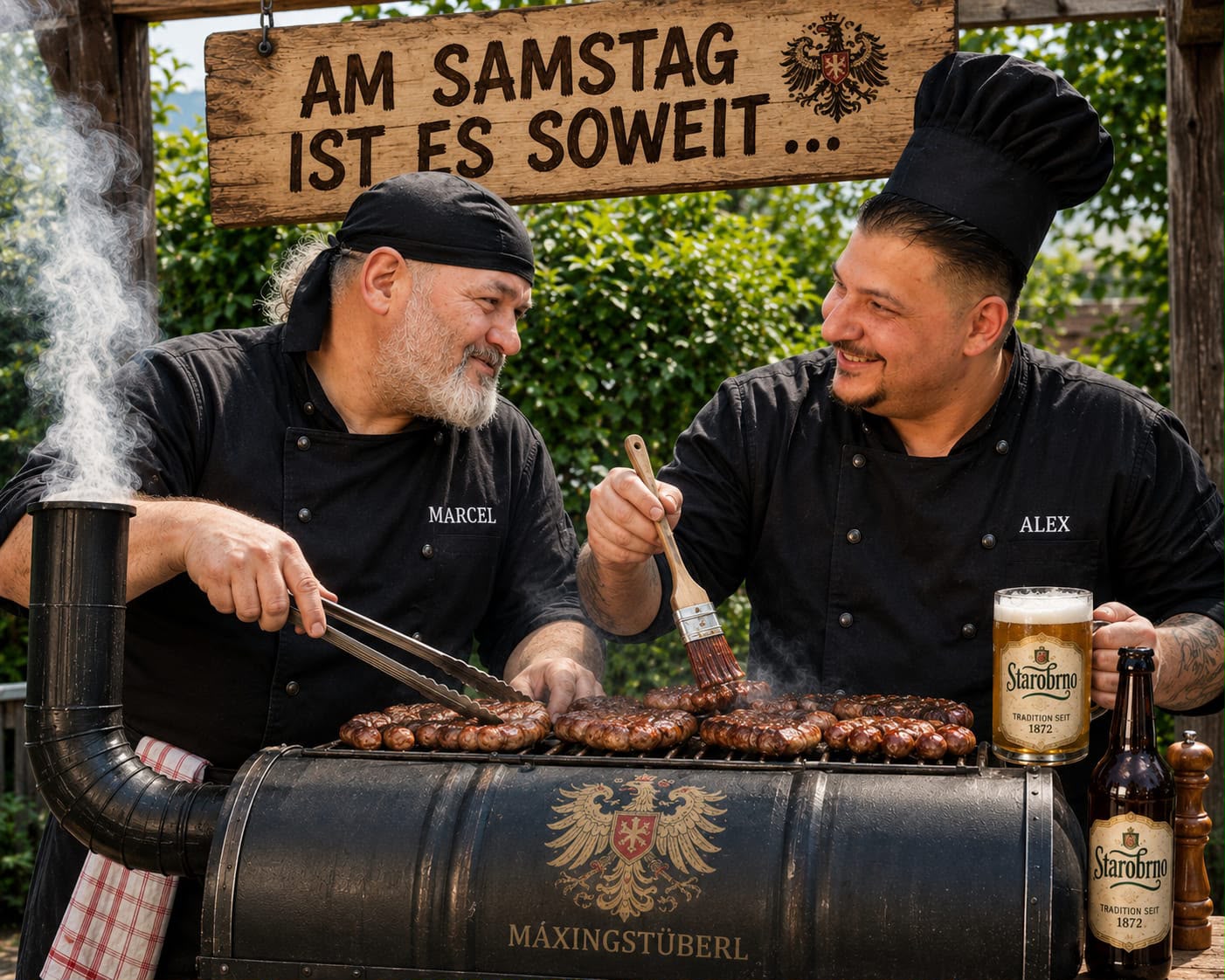 Zwei leidenschaftliche Köche hinter dem Holzkohlengrill